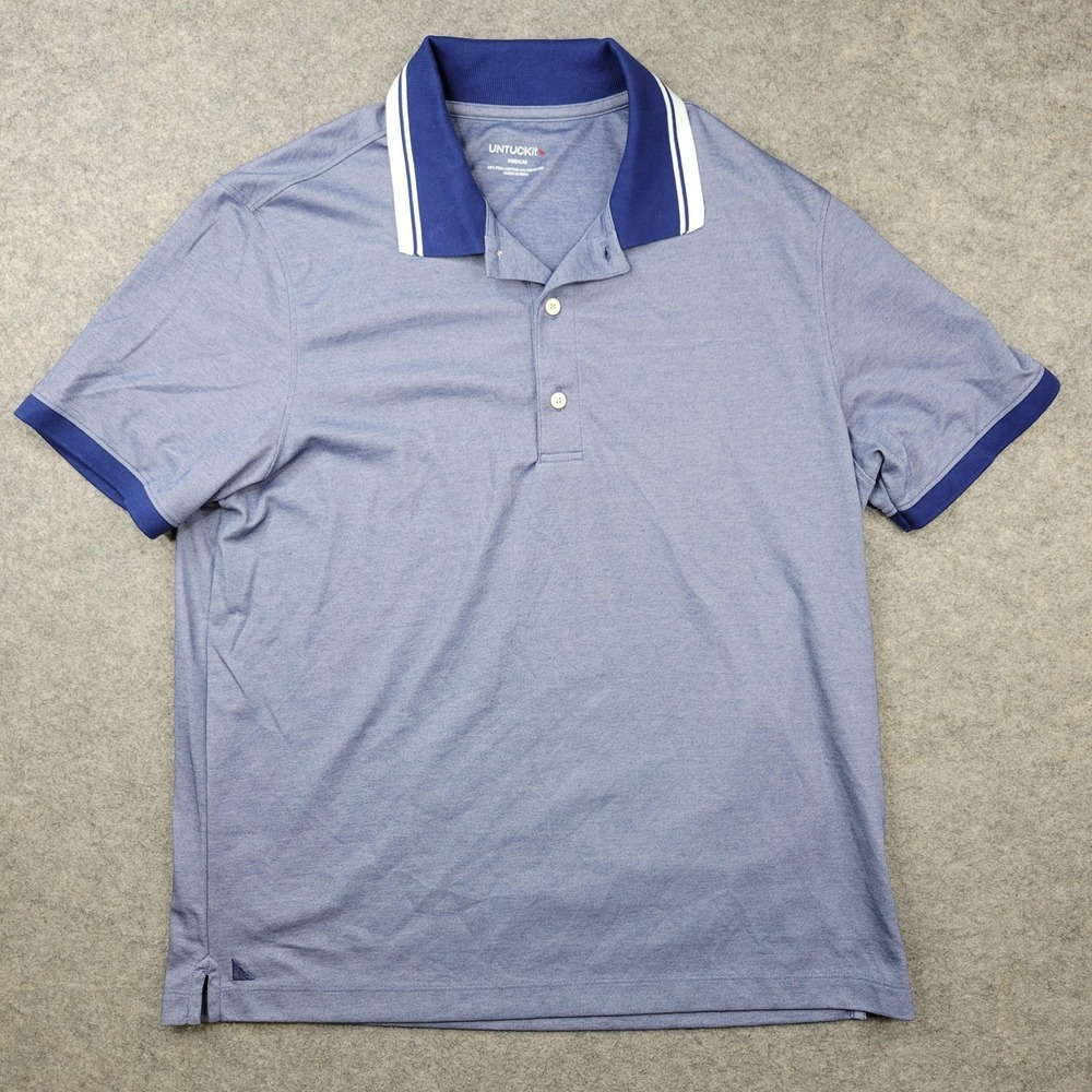 UNTUCKit Polo Shirt Mens Medium Blue Solid Pima Cotton Tagless Knit Casual Top